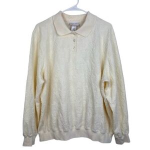 Alfred Dunner Cream Butter Yellow Knit Polo Pullover 2X Grandmacore